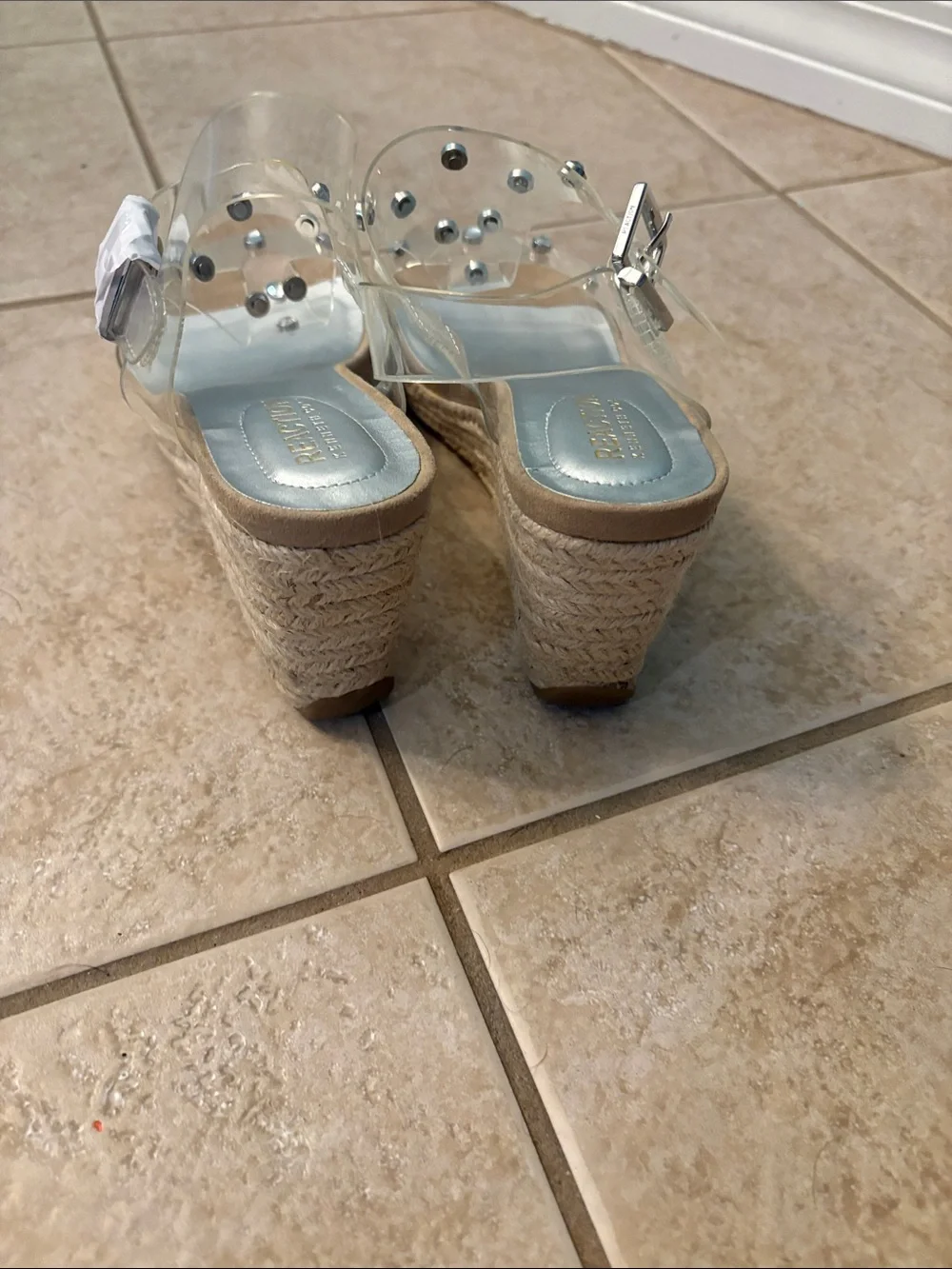 Reaction Kenneth Cole Clear PVC Wedge Sandals with Light Blue Insole
